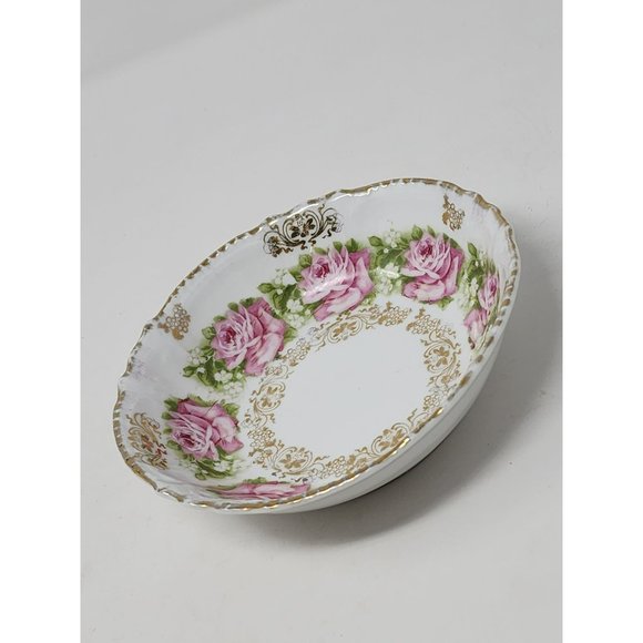 Antique 6"‎ Serving/Salad Bowl Bavaria Maschendorf M Crown China Rose Pattern - Picture 1 of 10